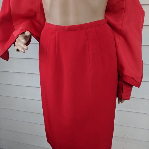 Red Suit Jacket Skirt Holiday Christmas Church 80s - Picture 4 of 9